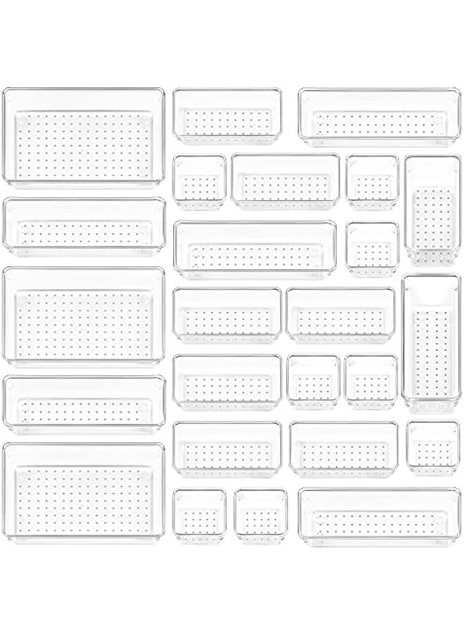 MIXDE 25-Piece Clear Plastic Drawer Organizers Set for Bathroom, Vanity, Makeup, Bedroom, Kitchen Gadgets - Image 1