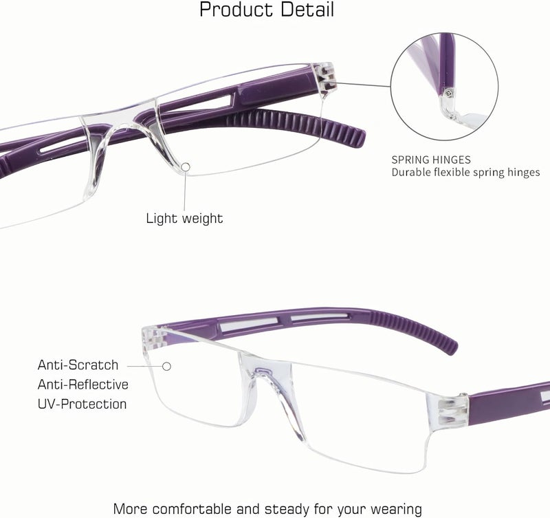 VisionGlobal 5/8 Pairs Reading Glasses, Computer Reading Glasses for Women and Men, Fashion Square Eyewear Frame - Image 2