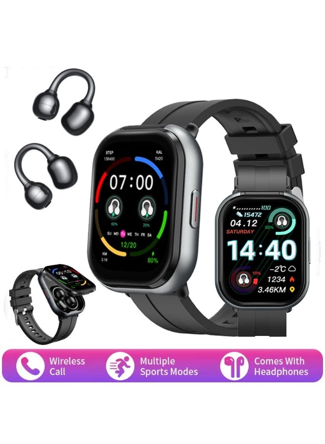 ماركة غير محددة ساعة ذكية مع سماعة بلوتوث TWS وأوضاع رياضية متعددة وشحن لاسلكي - Image 1