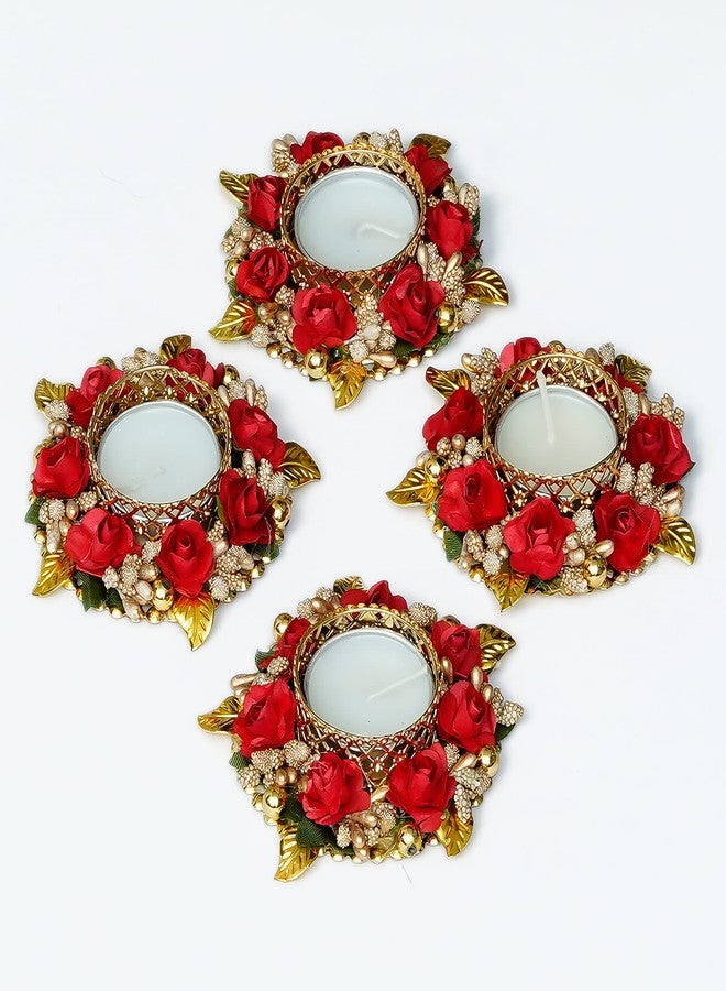 Sanvatsar Home Decorative Diya Set |Corporate Gift,Plastic Table Diya, Diwali Gift Diya,Deepak, Candles, New Year Gift, Christmas Gifts, Home Decoration Light Diya Set of 4 (Red Color) - Image 1