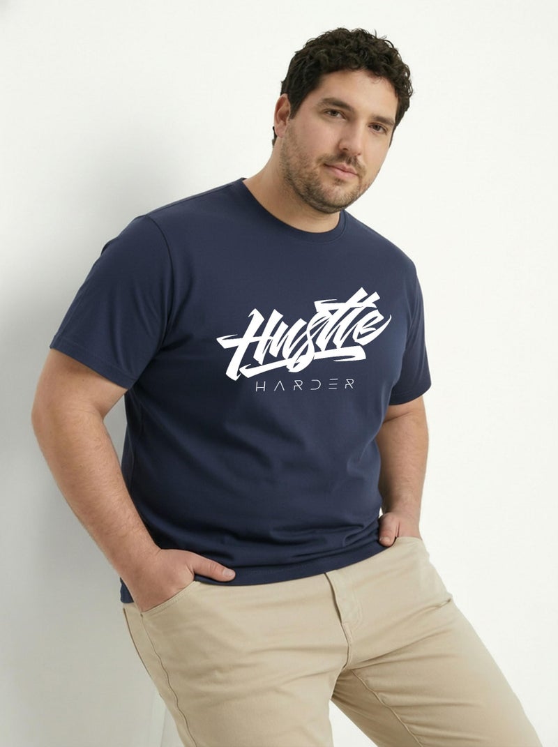 Toodlegram Men Plus Size Printed T-Shirt | Round Neck Half Sleeves | Regular Fit Big & Tall | Pure Cotton Casual Summer Wear T-Shirt for Men Navy Blue - Image 4