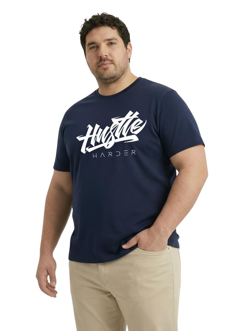 Toodlegram Men Plus Size Printed T-Shirt | Round Neck Half Sleeves | Regular Fit Big & Tall | Pure Cotton Casual Summer Wear T-Shirt for Men Navy Blue - Image 1