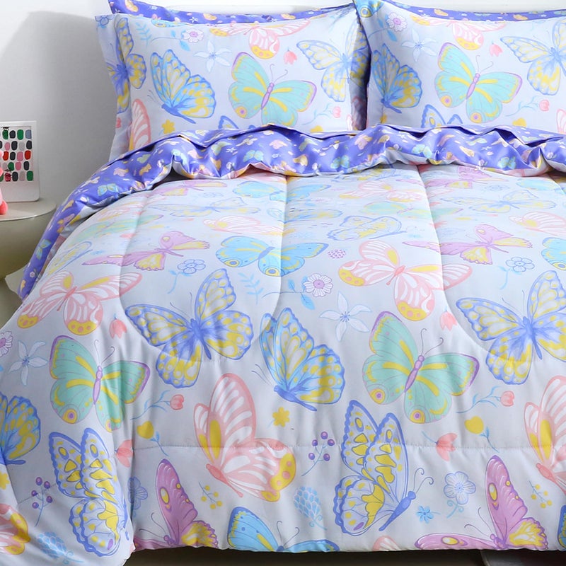 Viviland Kids Twin Bedding Sets for Girls, Soft Twin Comforter Set with Sheets, 5 Pieces Microfiber Bed in a Bag, Colorful Butterfly - Image 1