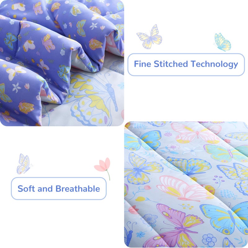 Viviland Kids Twin Bedding Sets for Girls, Soft Twin Comforter Set with Sheets, 5 Pieces Microfiber Bed in a Bag, Colorful Butterfly - Image 4