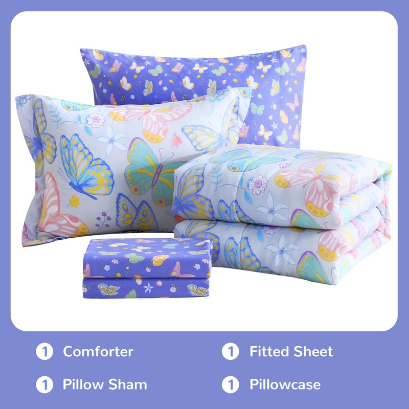 Viviland Kids Twin Bedding Sets for Girls, Soft Twin Comforter Set with Sheets, 5 Pieces Microfiber Bed in a Bag, Colorful Butterfly - Image 2