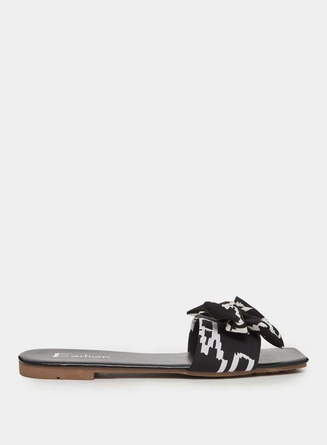 Take Two Black Bow Detail Slip-On Flat Slippers