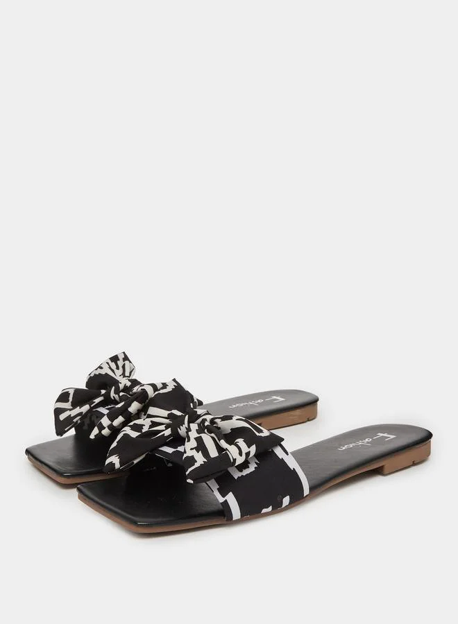 Take Two Black Bow Detail Slip-On Flat Slippers