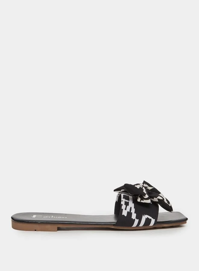 Take Two Black Bow Detail Slip-On Flat Slippers
