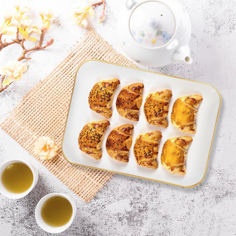 R-kay 3 Pack Plastic Serving Trays for Party - White and Gold Serving Tray 8 by 11 in - Heavy Duty Dessert Trays for Food - Rectangular Party Serving Trays, Gold Platters - Image 4