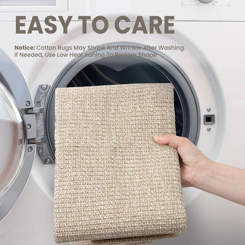 EARTHALL Small Area Rug 2x3 Ft Washable Rugs for Entryway Non Slip Braided Throw Rugs with Rubber Backing Door Mat Indoor Outdoor Entrance Cotton Woven Carpet for Kitchen Foyer Front Door, Khaki/Beige - Image 3