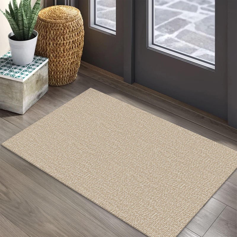 EARTHALL Small Area Rug 2x3 Ft Washable Rugs for Entryway Non Slip Braided Throw Rugs with Rubber Backing Door Mat Indoor Outdoor Entrance Cotton Woven Carpet for Kitchen Foyer Front Door, Khaki/Beige - Image 1