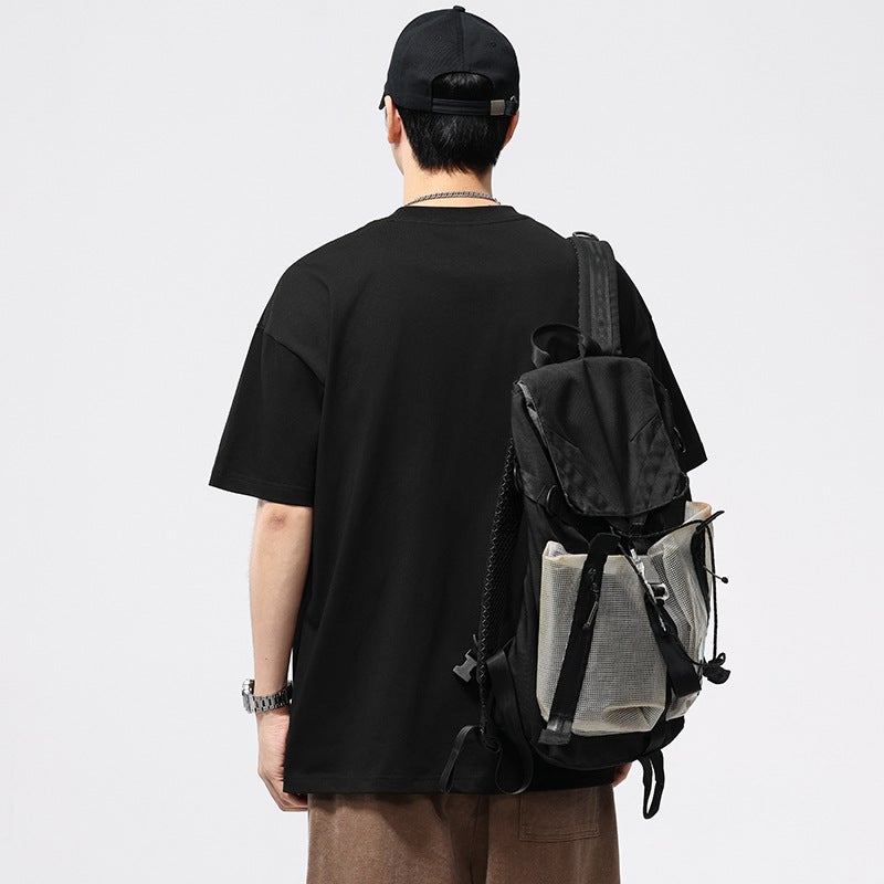 T3832  بالإضافة إلى حجم الرجال الصيف الجديد 260G Crewneck تي شيرت الرجال فضفاضة الموضة العلامة التجارية مطبوعة قصيرة الأكمام أعلى - Image 4