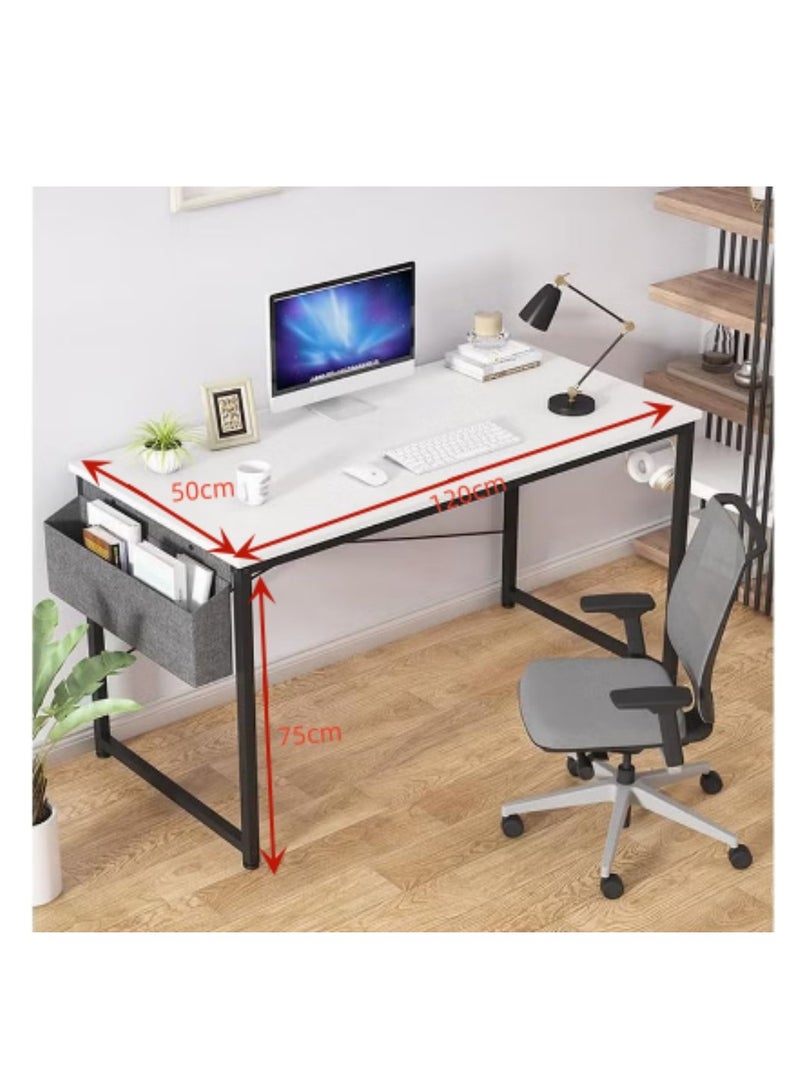 Generic Modern Computer Desk Sturdy Office Desk Simple Writing Desk Study Table with Storage Bag and Hook for Home Office Bedroom Living Room PC Laptop Notebook Table (120 * 60cm, White) - Image 2