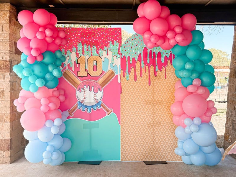 EASUTE Ice Cream Drip Baseball Birthday Party Decorations, 133PCS Baseball Balloon Arch Garland Kit Ice Cream Theme Hot Pink Latex Balloons with Baseball Foil Balloons for Birthday Baby Shower Party Supplies - Image 4