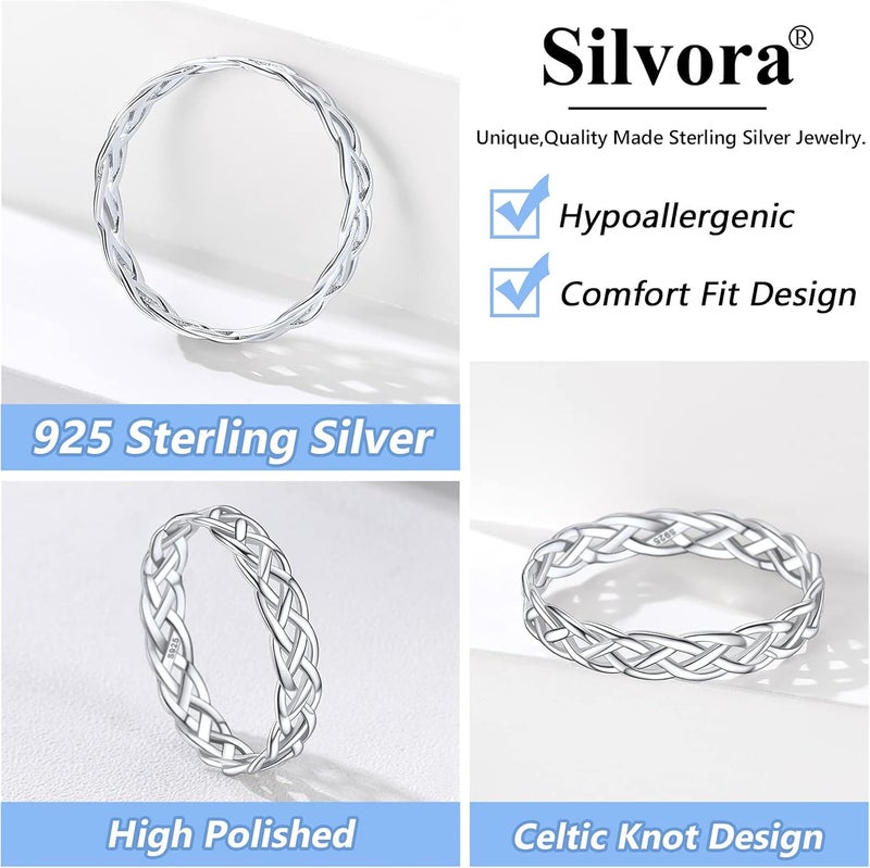 Silvora 925 Sterling Silver Celtic Knot Rings, Chain Rings for Women Men Vintage Eternity Band Ring Jewelry Size 4-12 - Image 4