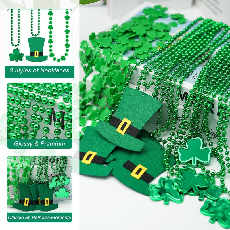 HOOSUN 15 Pack St Patricks Day Beads Necklaces Bulk,St Patricks Day Decorations Accessories for Party Favors,St Patrick's Day Necklaces Party Supplies,Saint Patricks Day Green Beads Shamrock Necklace - Image 3