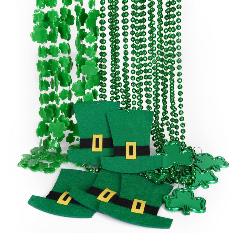 HOOSUN 15 Pack St Patricks Day Beads Necklaces Bulk,St Patricks Day Decorations Accessories for Party Favors,St Patrick's Day Necklaces Party Supplies,Saint Patricks Day Green Beads Shamrock Necklace - Image 1