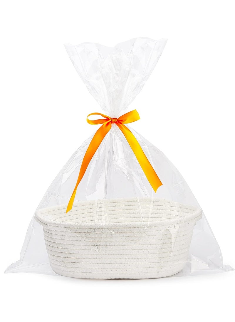General Small Woven Basket with Gift Bags and Ribbons, DIY Basket Gift Set, Cute Baby Gift Basket, Empty Decorative Gift Chest Box, Durable Baskets for Birthday/Baby Shower Gifts, 12"X 8" X 5", White  - Image 1
