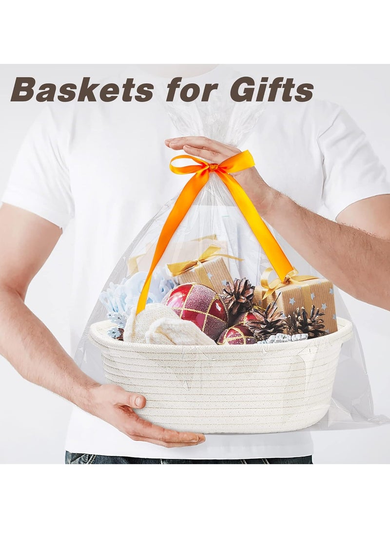 General Small Woven Basket with Gift Bags and Ribbons, DIY Basket Gift Set, Cute Baby Gift Basket, Empty Decorative Gift Chest Box, Durable Baskets for Birthday/Baby Shower Gifts, 12"X 8" X 5", White  - Image 2