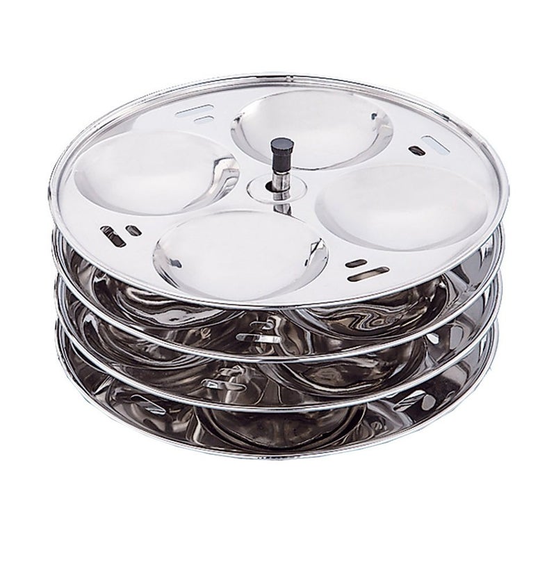 Expresso Round Stainless Steel Idli Thattu w/Stand for Idly Maker Pot (4 Plates/ 16 Idlis) - Image 4