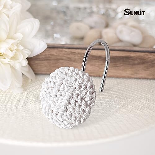 Sunlit Boho Knots Shower Curtain Hooks, Home Decorative White Shower Curtain Rings for Bathroom, Seaside Nautical Shower Curtain Hangers Bathroom Accessories, Set of 12 - Image 2
