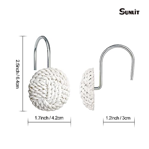 Sunlit Boho Knots Shower Curtain Hooks, Home Decorative White Shower Curtain Rings for Bathroom, Seaside Nautical Shower Curtain Hangers Bathroom Accessories, Set of 12 - Image 3