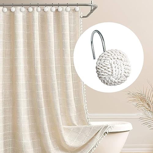Sunlit Boho Knots Shower Curtain Hooks, Home Decorative White Shower Curtain Rings for Bathroom, Seaside Nautical Shower Curtain Hangers Bathroom Accessories, Set of 12 - Image 4