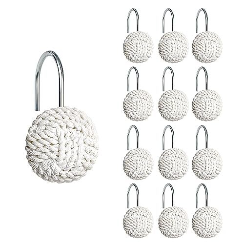 Sunlit Boho Knots Shower Curtain Hooks, Home Decorative White Shower Curtain Rings for Bathroom, Seaside Nautical Shower Curtain Hangers Bathroom Accessories, Set of 12 - Image 1