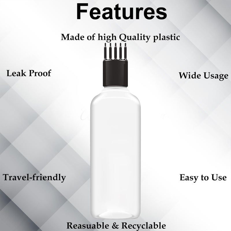 JOYUS Hair Root Comb Applicator Bottle For Applying Hair Oil Shampoo and Medicine, Oil Applicator Bottle For Scalp, 100ml Applicator Hair Root Bottle, Transparent Bottle, Black Comb, Pack of 6 - Image 3
