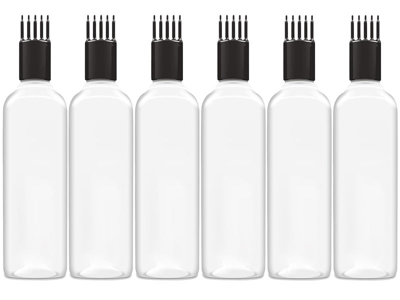 JOYUS Hair Root Comb Applicator Bottle For Applying Hair Oil Shampoo and Medicine, Oil Applicator Bottle For Scalp, 100ml Applicator Hair Root Bottle, Transparent Bottle, Black Comb, Pack of 6 - Image 1