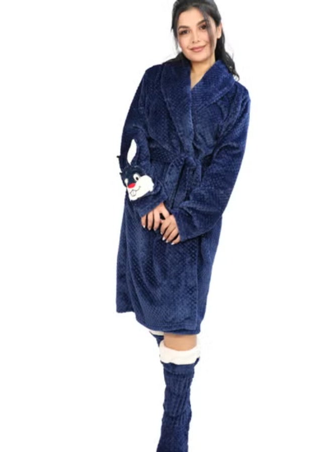 Dadoush Women's short fur robe with long stockings is a beautiful and warm look for home winter days - Image 1