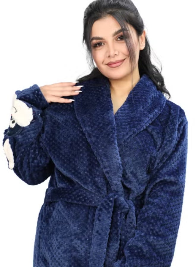 Dadoush Women's short fur robe with long stockings is a beautiful and warm look for home winter days - Image 2