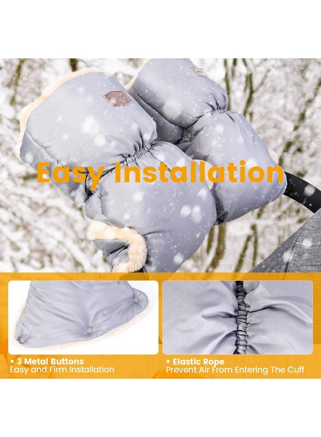 Orzbow Orzbow Faux Sheepskin Stroller Gloves, Universal Winter Anti-Freeze Mittens for Stroller Handlebars, Waterproof Warm Extra Thick HandMuff for Cold Weather, Winter Stroller Accessories, Light Grey - Image 1