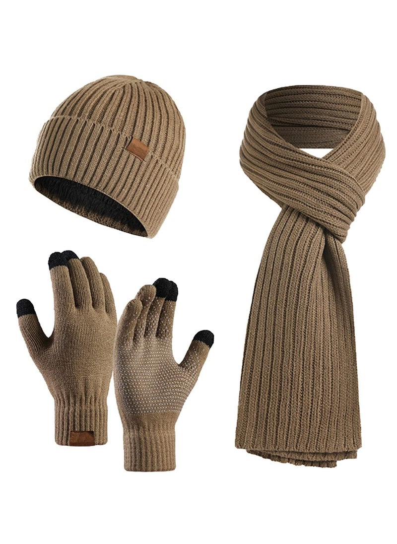 SYOSI - 3Pcs Winter Beanie Hat Scarf Gloves Set for Men Womens Ski Cap Touch Screen Mittens Suit Couples Matching Hats Women - Image 1