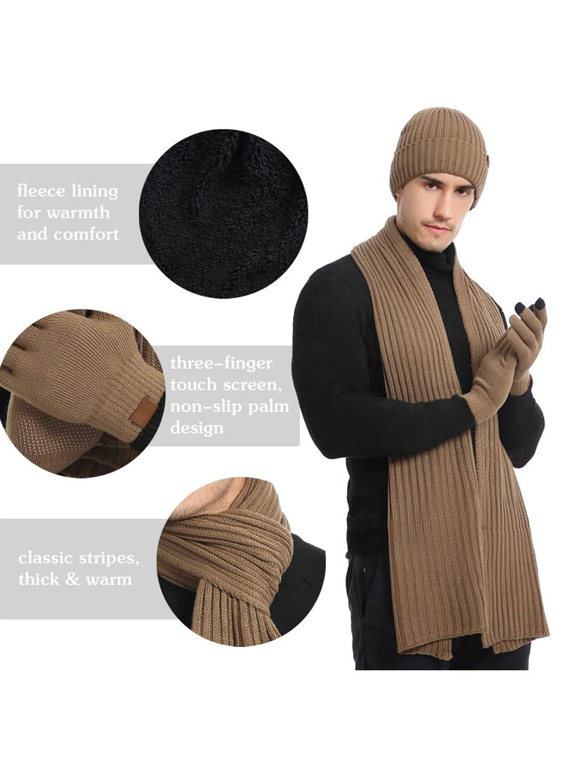 SYOSI - 3Pcs Winter Beanie Hat Scarf Gloves Set for Men Womens Ski Cap Touch Screen Mittens Suit Couples Matching Hats Women - Image 1