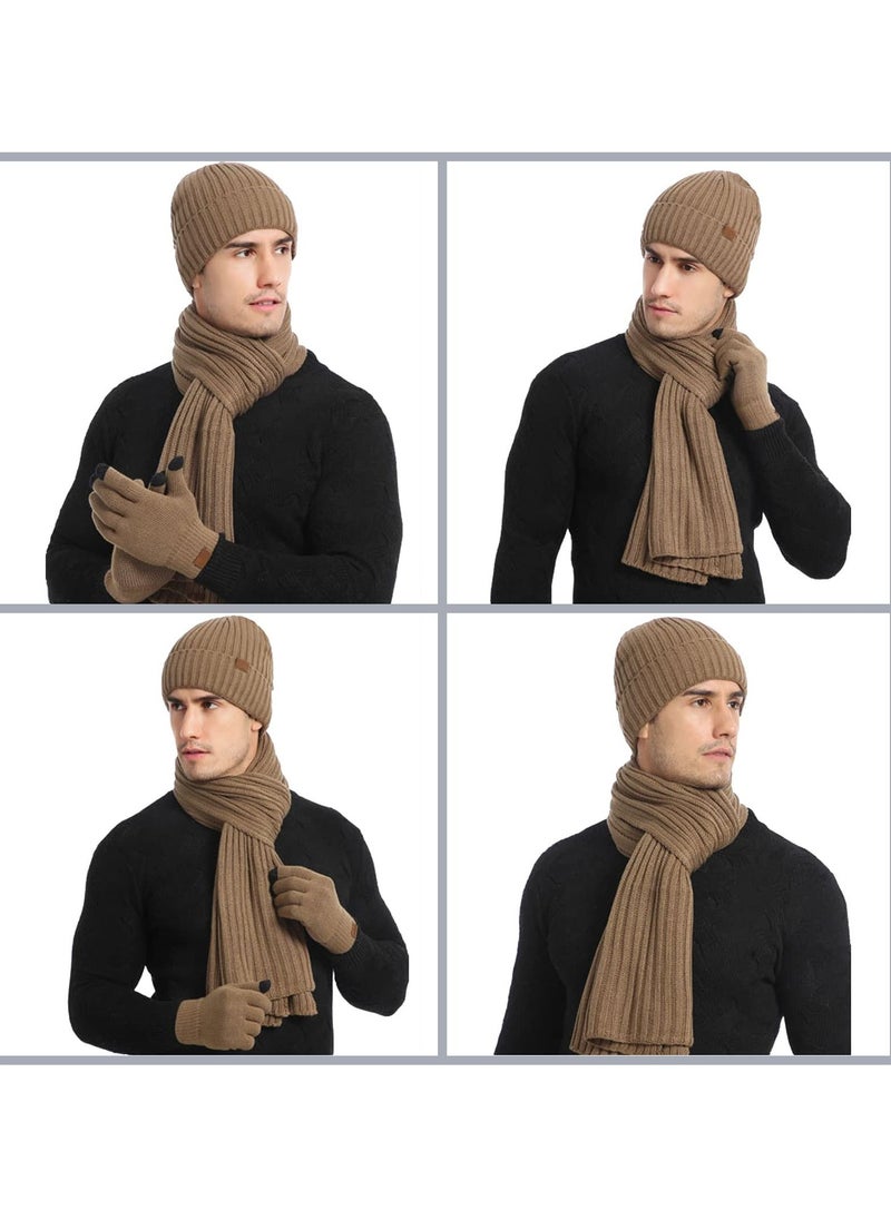 SYOSI - 3Pcs Winter Beanie Hat Scarf Gloves Set for Men Womens Ski Cap Touch Screen Mittens Suit Couples Matching Hats Women - Image 1