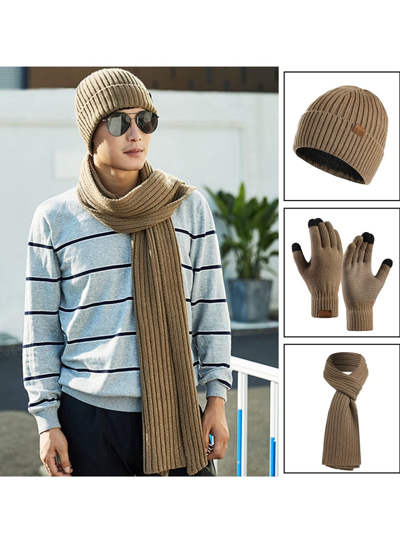 SYOSI - 3Pcs Winter Beanie Hat Scarf Gloves Set for Men Womens Ski Cap Touch Screen Mittens Suit Couples Matching Hats Women - Image 1