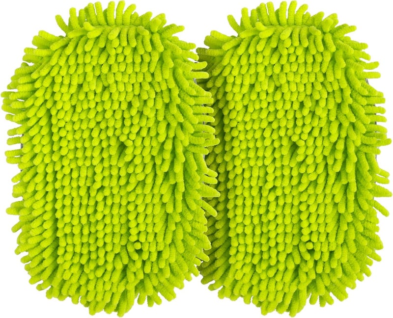 Bemece 2 Pieces Chenille Mop Heads for Car Cleaning - Microfibre Mittens, Scratch Free, Strong Absorbent, Green - Image 1
