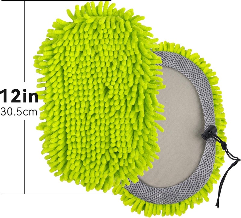 Bemece 2 Pieces Chenille Mop Heads for Car Cleaning - Microfibre Mittens, Scratch Free, Strong Absorbent, Green - Image 3