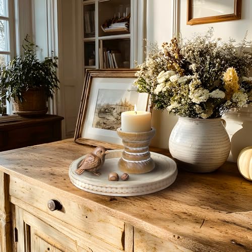 CEDARLUX Pillar Candle Holder, Farmhouse Wood Candle Holder, Rustic Wooden Candle Stand, Vintage Small Wooden Candlestick Holders for Living Room, Table Centerpiece, Brown - Image 5