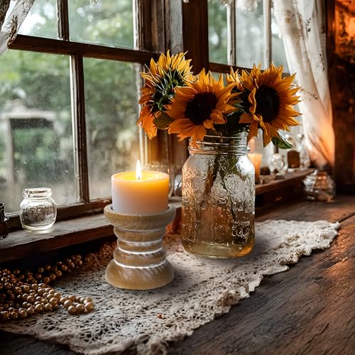 CEDARLUX Pillar Candle Holder, Farmhouse Wood Candle Holder, Rustic Wooden Candle Stand, Vintage Small Wooden Candlestick Holders for Living Room, Table Centerpiece, Brown - Image 4