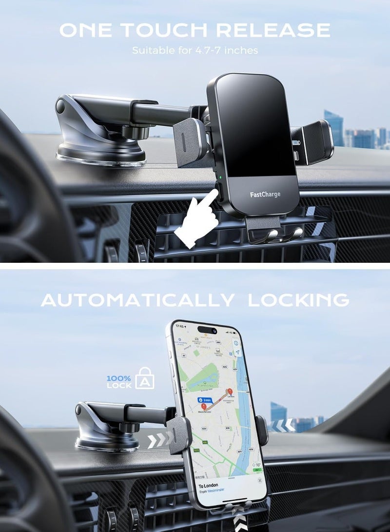 جوشبيرغ شاحن سيارة لاسلكية حامل ، 15W الشحن السريع التلقائي المشبك شاحن السيارة ، ومناسبة ل iPhone 15 14 13 12 ميني برو ماكس 11 س الهاتف حامل ، سامسونج غالاكسي S23 الترا S22 + S21 S20 20 ملاحظة 20 ، أسود - Image 4