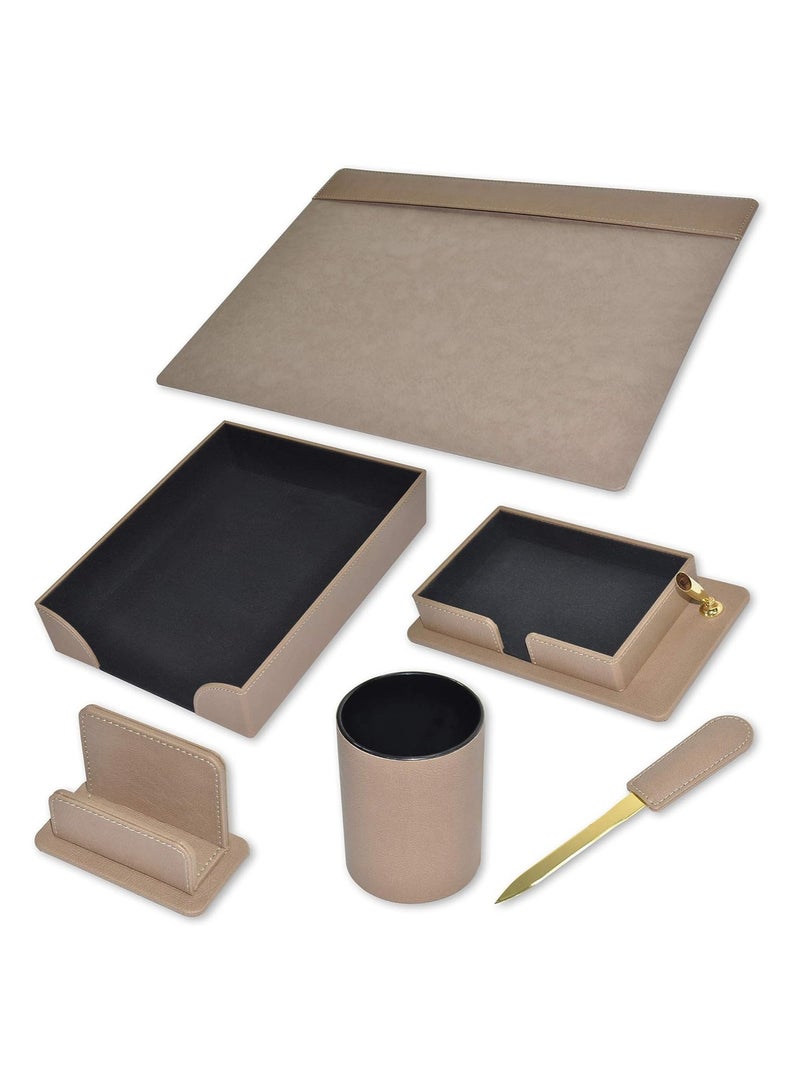 FIS طقم مكتب تنفيذي FIS مكون من 6 قطع، بولي يوريثان إيطالي، بني فاتح - FSDS181LBR - Image 1