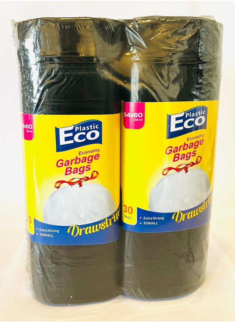 Pack of 2 ECO Plastic Drawstring Garbage Bag 30 pieces Black 54x60cm Extra Strong (XS) - pzsku/Z64124925E7980EB746F3Z/45/_/1735721479/9e7c07f7-80eb-4ad9-8fc0-b84ebb79dce4