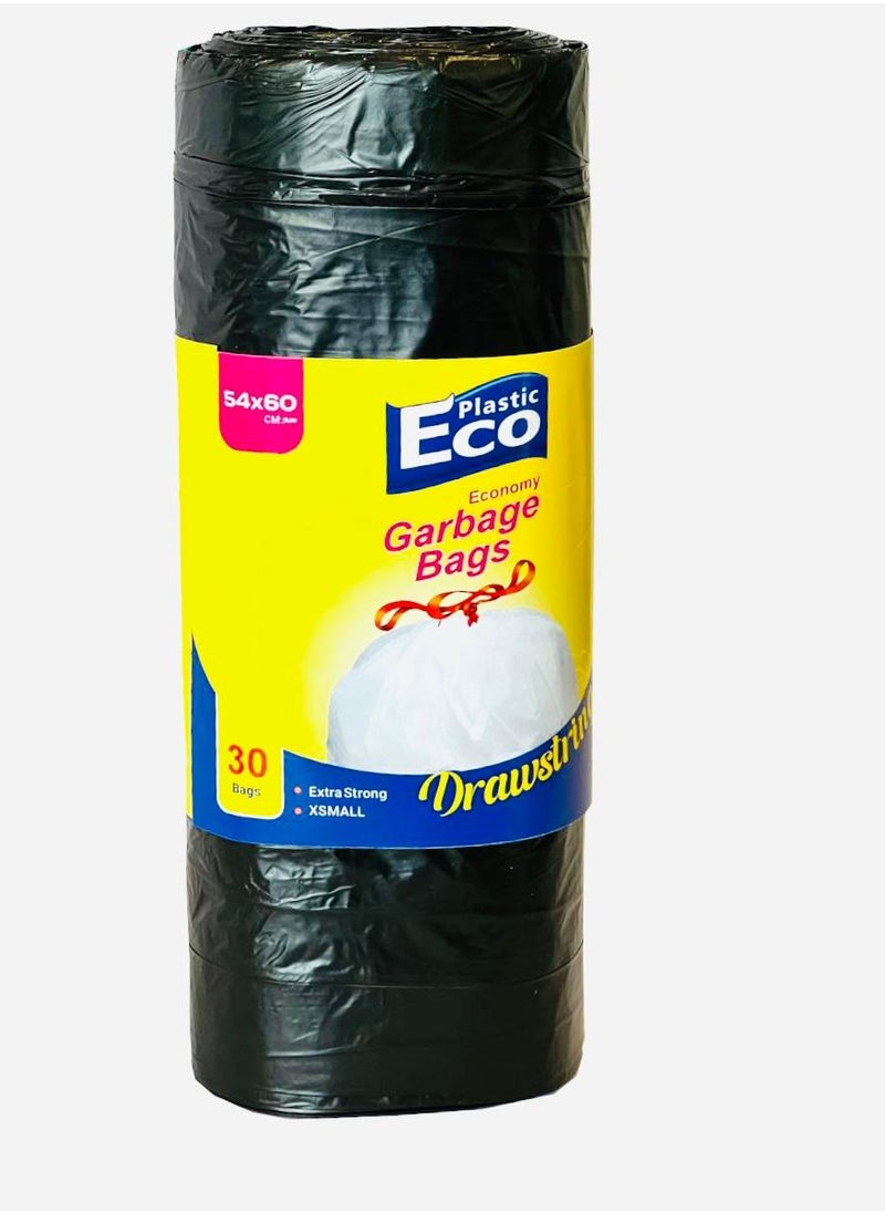 Pack of 2 ECO Plastic Drawstring Garbage Bag 30 pieces Black 54x60cm Extra Strong (XS) - pzsku/Z64124925E7980EB746F3Z/45/_/1735721489/12e0f803-4818-46a8-81b1-6e103309c53c