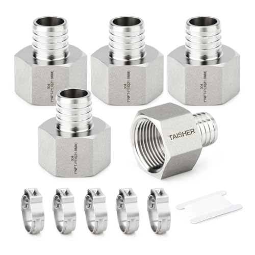 TAISHER 5PCS 304 Stainless Steel Pex Fittings1 Pex x 1 NPT Female1 Pex Fitting With 5PCS Hose Clamp For Pex Tubing Pipe - Image 1