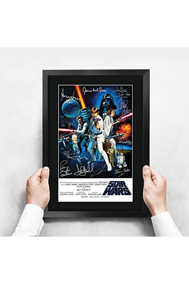Home Trove Alayra Framed A3 FR Star Wars a New Hope Movie Poster Cast Signed Gift Printed Autograph Film Mark Hamill Harrison Ford Carrie Fisher Alec Guinness George Lucas Gifts Print Photo Picture Display - Image 2