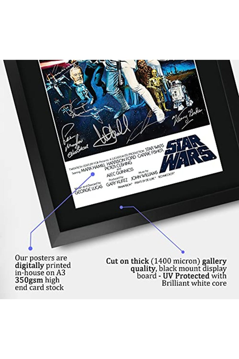 Home Trove Alayra Framed A3 FR Star Wars a New Hope Movie Poster Cast Signed Gift Printed Autograph Film Mark Hamill Harrison Ford Carrie Fisher Alec Guinness George Lucas Gifts Print Photo Picture Display - Image 4
