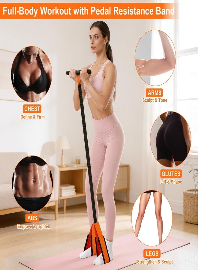 Kammoy حزام مقاومة دواسات بمقبض، 50 رطلاً، أنبوب لاتكس سميك، حزام مقاومة دواسات مع دواسات قدم إسفنجية ناعمة مانعة للانزلاق للنساء، جهاز تدريب حبل الشد للبطن والساقين، معدات تمارين رياضية منزلية (برتقالي) - Image 2