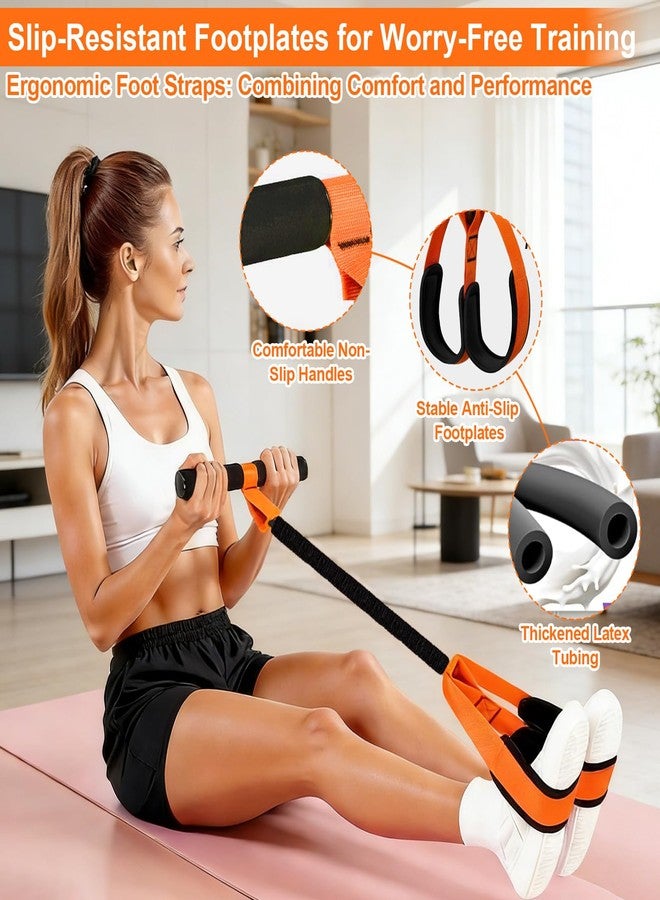 Kammoy حزام مقاومة دواسات بمقبض، 50 رطلاً، أنبوب لاتكس سميك، حزام مقاومة دواسات مع دواسات قدم إسفنجية ناعمة مانعة للانزلاق للنساء، جهاز تدريب حبل الشد للبطن والساقين، معدات تمارين رياضية منزلية (برتقالي) - Image 3